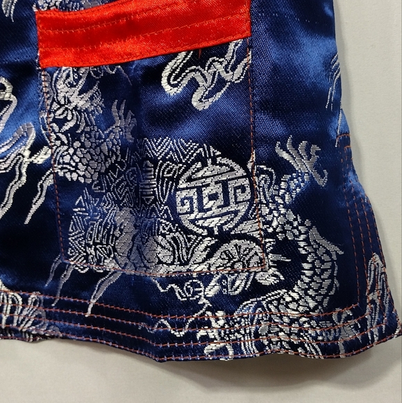 Dragon Print Han Tang Suit Boys 6 Blue Satin Retro Casual Holiday Party Event - Picture 4 of 8